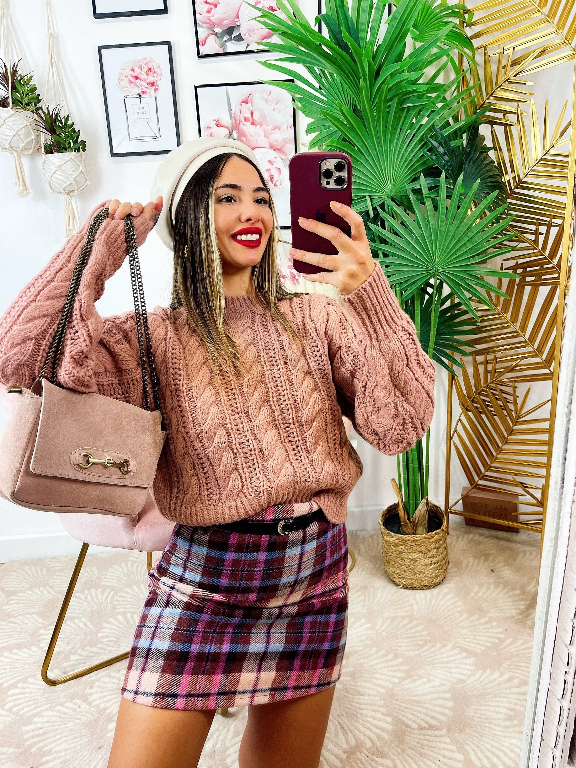 Maglione a trecce Rosa polvere