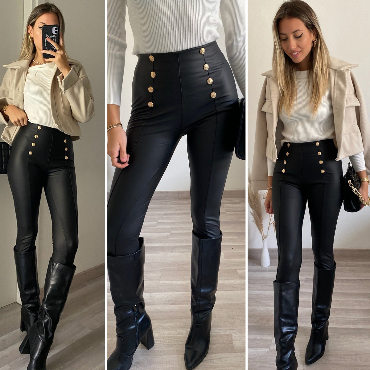 Leggins in ecopelle con bottoni