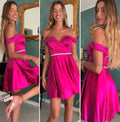 Abito corto in raso rosa fluo