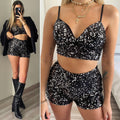 Completo top e short paillettes nero argento
