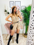 Tutina scollo a barchetta con tasche e borsetta