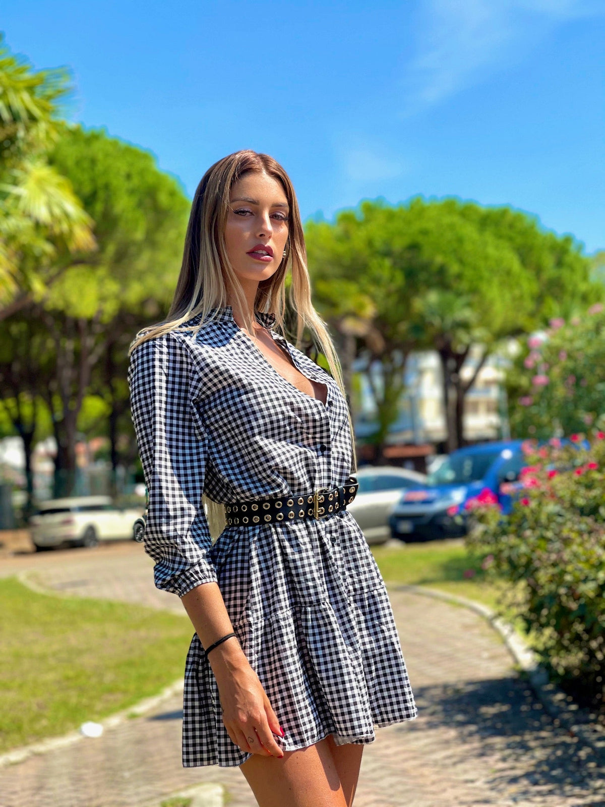 Maxi camicione a quadri nero