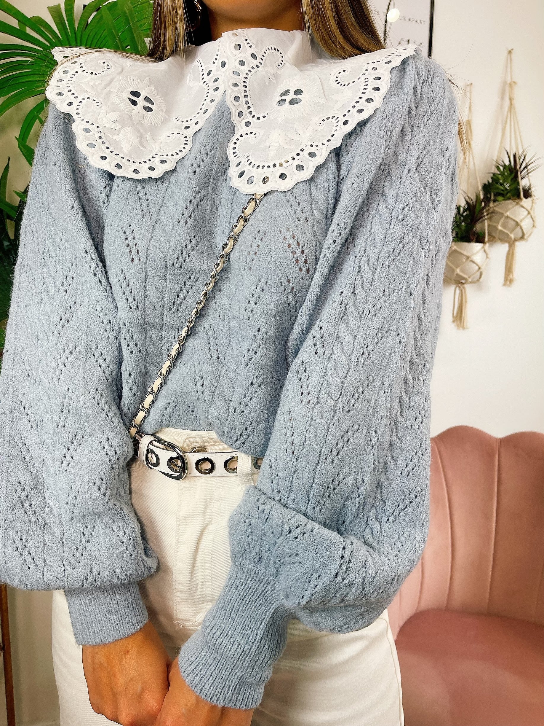 Maglione top quality collo Camicetta celeste