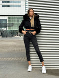 Giaccone di jeans nero pelo nero