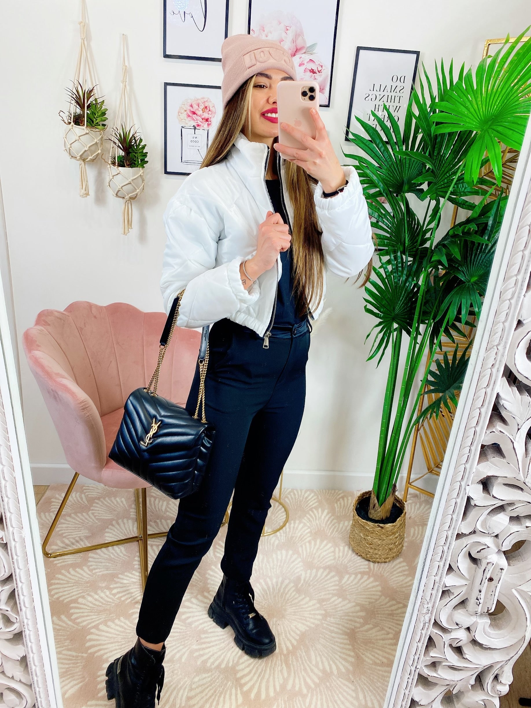 Bomber crop a rombi Bianco