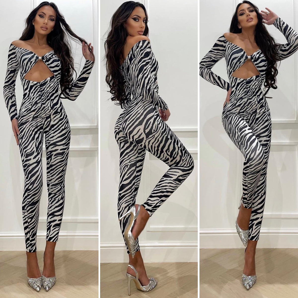 Tuta animalier black white  con scollo
