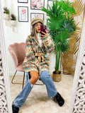 Cardigan lungo con frange colori tenui dettaglio verdeacqua