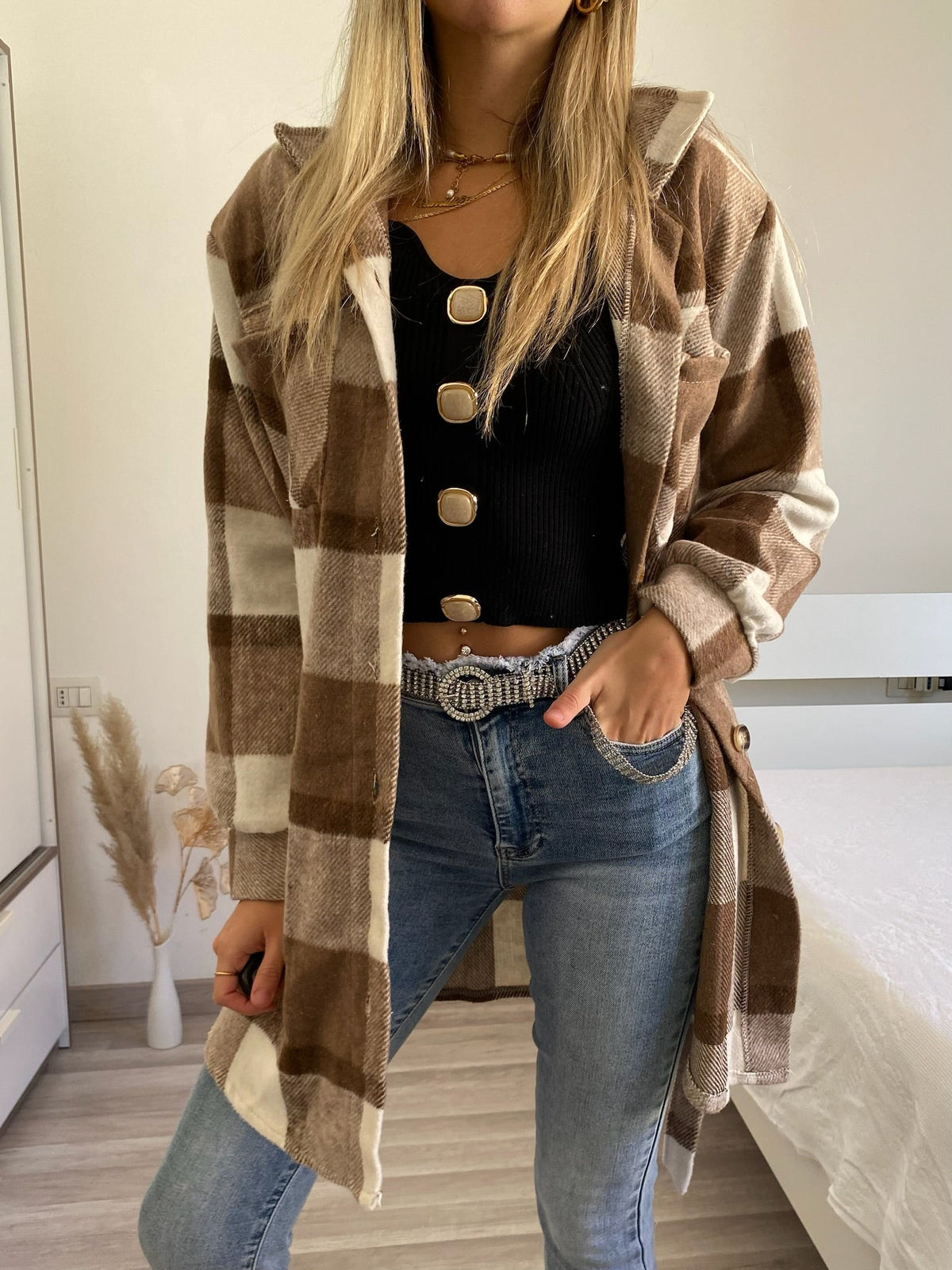 Giacca check choco nude
