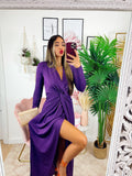 Abito glitterato lungo con nodo Purple