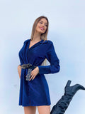 Abito glitter blu con colletto