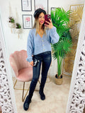 Maglione top quality blu con gioiello in strass
