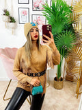 Abito in maglia con frange camel