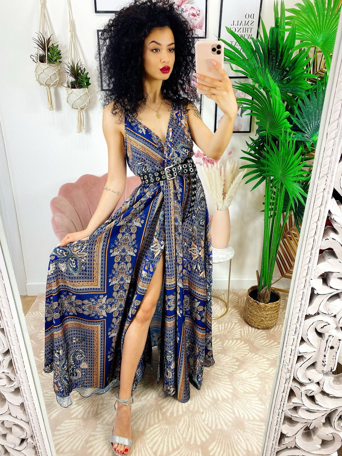 Dress Lungo con maxi spacco blu e arancione