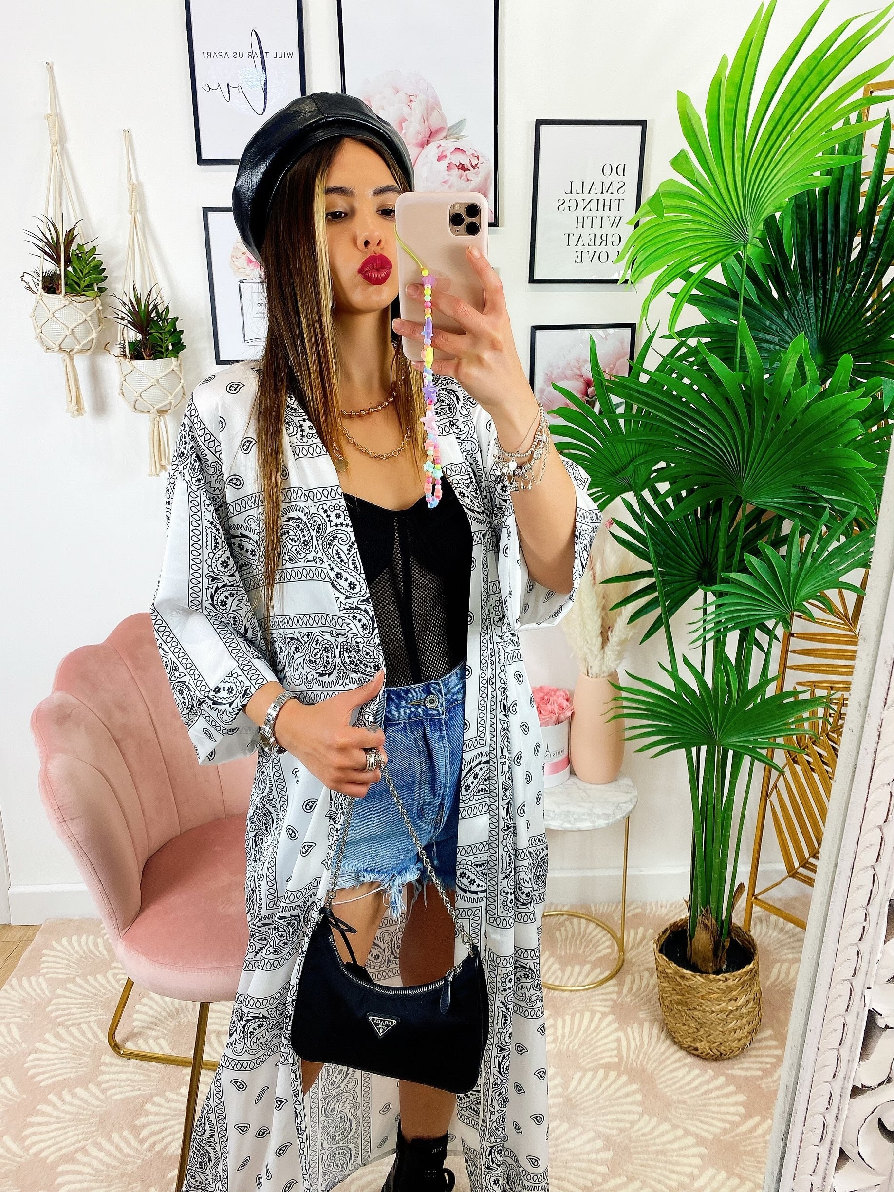 Kimono effetto bandana bianco