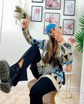 Cardigan frange e cinta con cavallo celeste