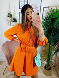 Abito con bottoni e cintura Arancio