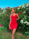 Abito aderente incrocio sul davanti rosso