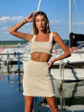 Completo top e gonna beige con perle