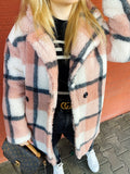 Cappotto Teddy rosa a quadri
