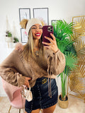 Maglione con spalline pelose camel