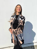 Cardigan con frange e cinta dettaglio Cipria