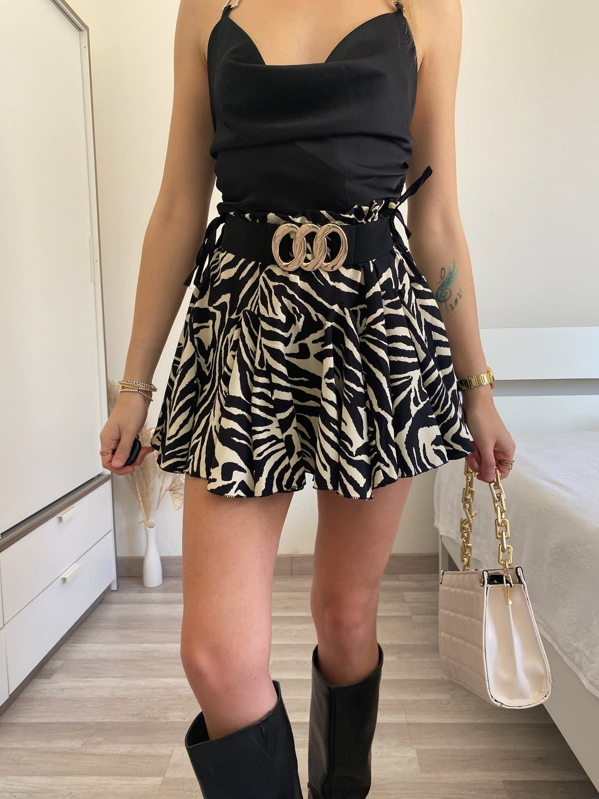Gonna a ruota animalier bianca e nera