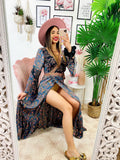 Kimono o abito etnico nero Fiori Rosa