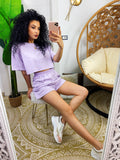 Completo sportivo maglia e pantaloncino lilla