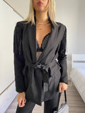 Completo giacca e pantalone frange paillettes nero