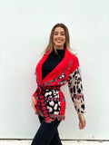 Cardigan con frange e cintura rosso