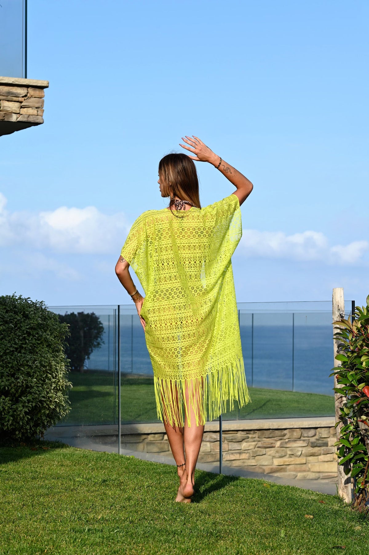Pareo lime  con frange e pizzo