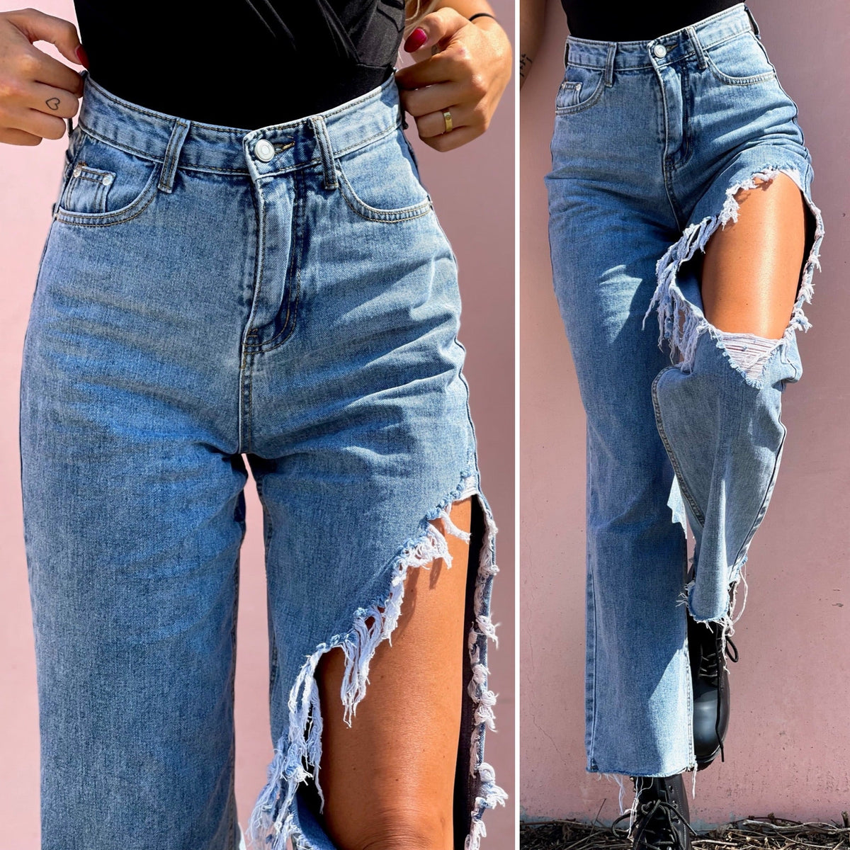 Jeans con maxi spacco
