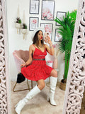 Abito a balze con gonna ampia a pois Rosso