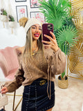 Maglione con spalline pelose camel