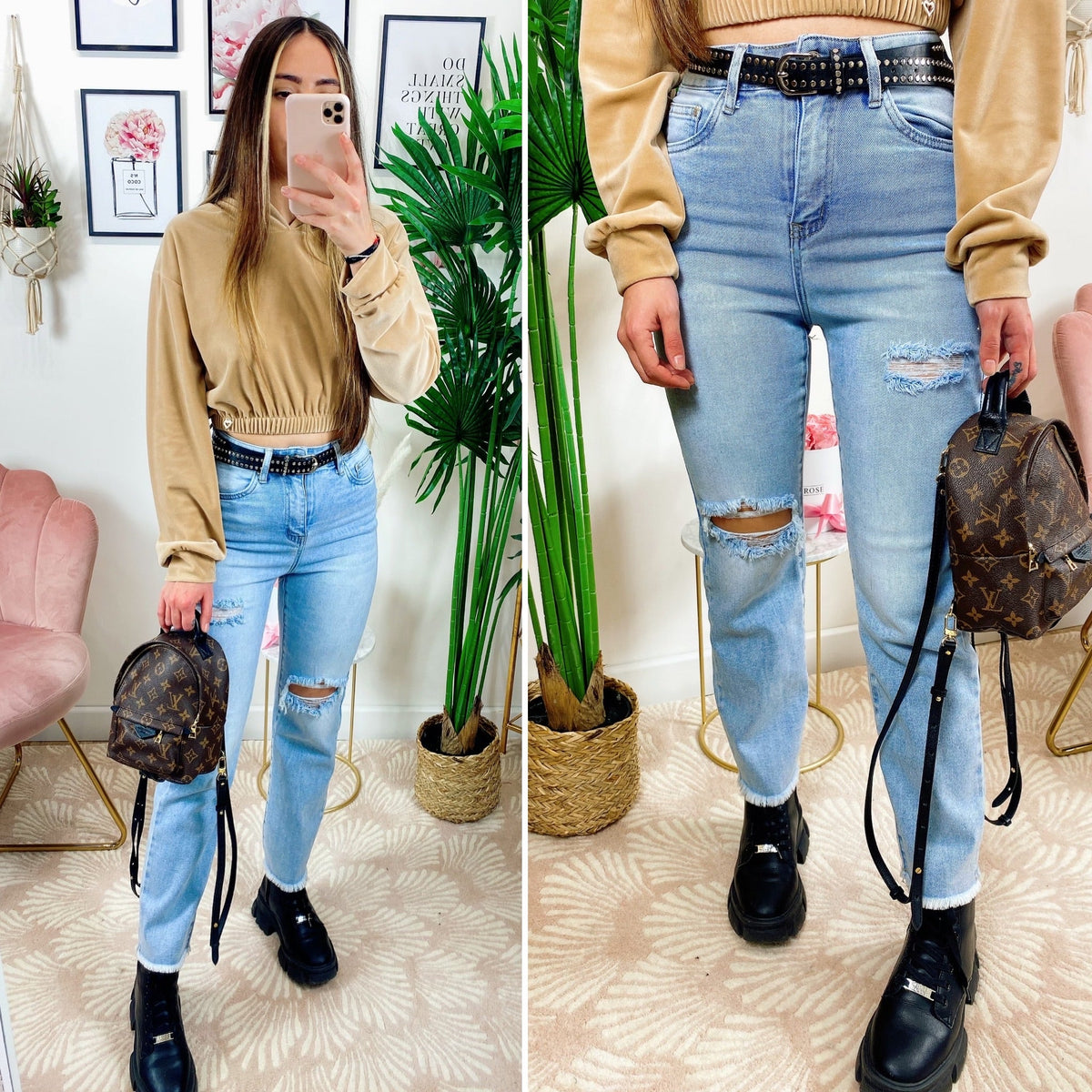 Jeans con strappi e cintura compresa