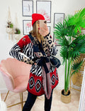 Cardigan Zebrato con frange e cinta