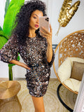 Abito con paillettes bronzo schiena aperta