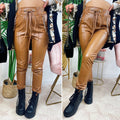 Leggins in eco-pelle con catene Camel