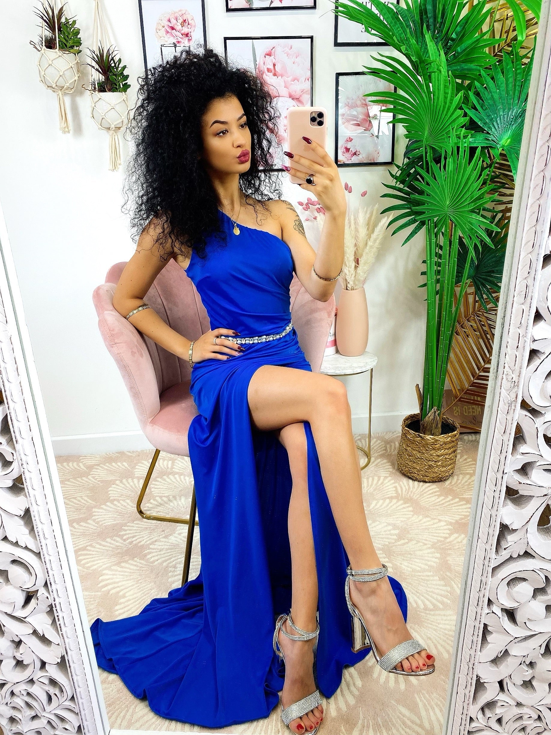 Dress Lungo a sirena monospalla blu elettrico