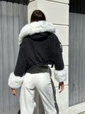 Giaccone di jeans nero pelo bianco