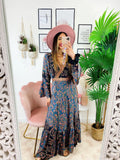 Kimono o abito etnico nero Fiori Rosa