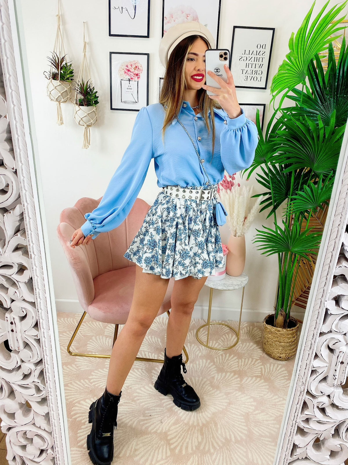 Camicia con borsetta celeste