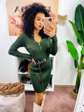 Abito in maglia aderente con bottoni Verde militare