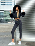Giaccone di jeans nero pelo nero