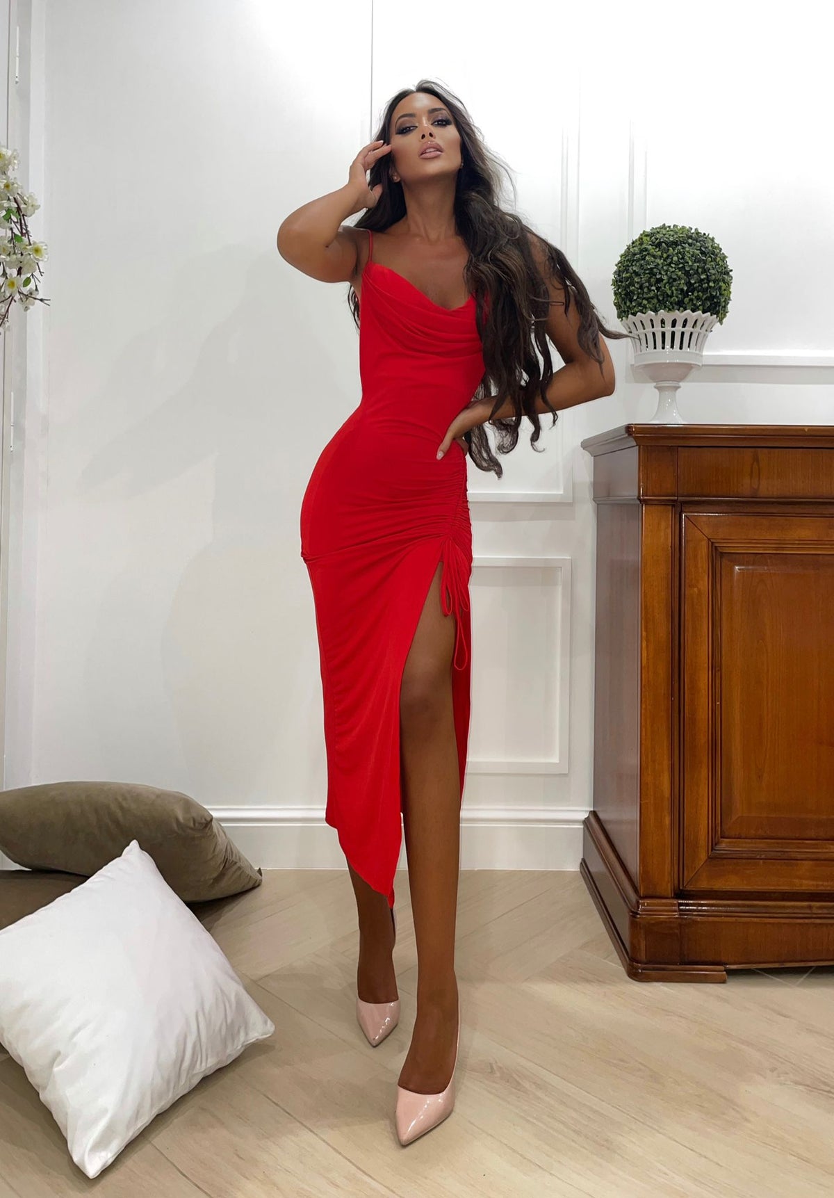Abito aderente midi Rosso