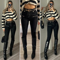 Jeans nero con lacci sul davanti
