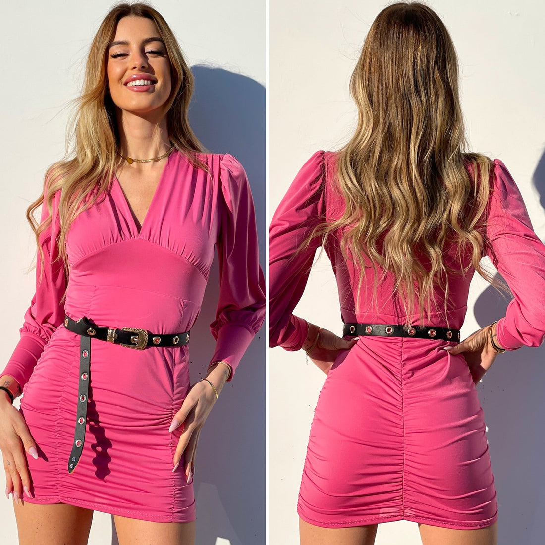 Abito con drappeggio rosa barbie