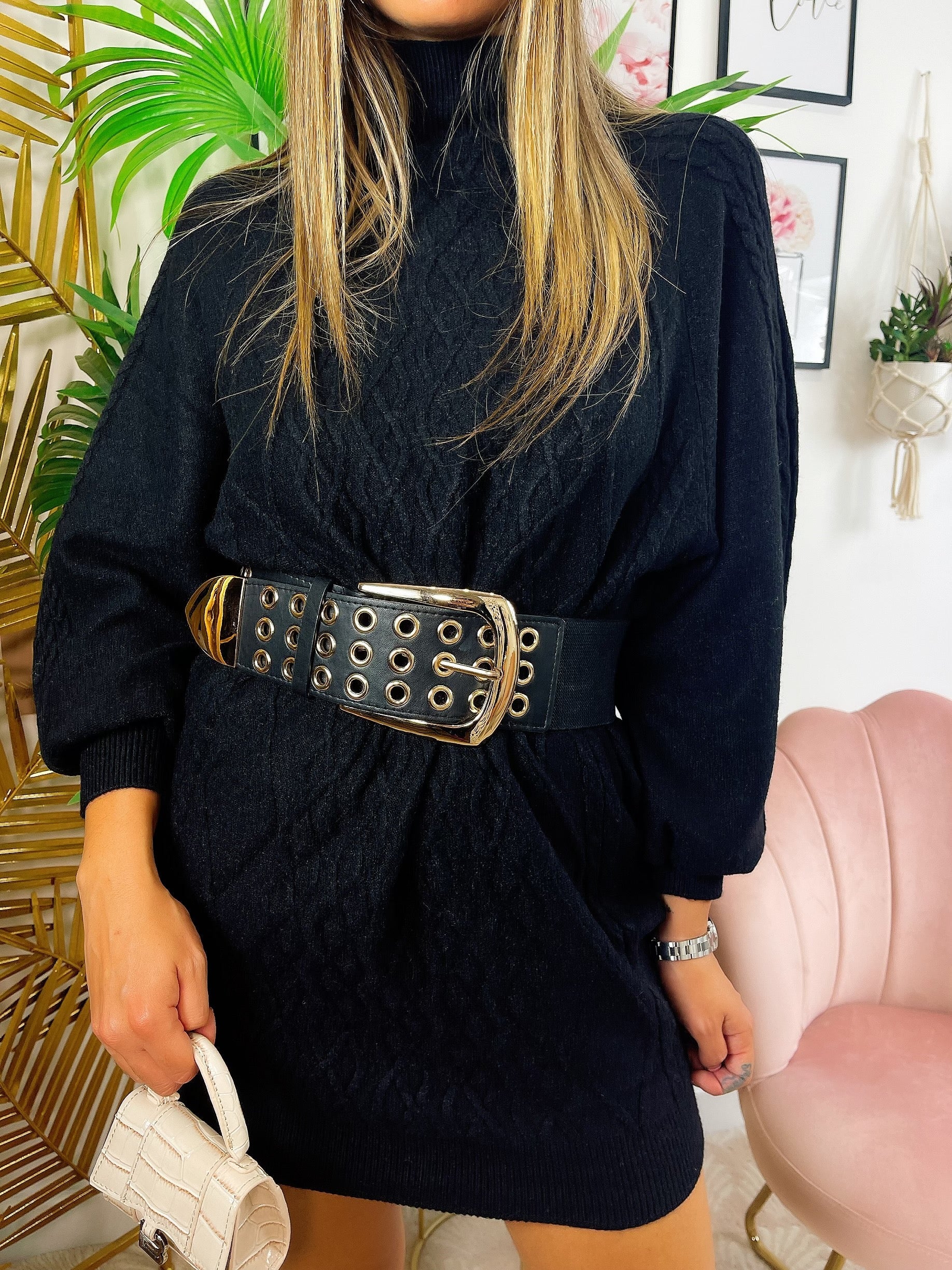 Maxi maglione top quality a trecce nero