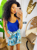 Short a fiori azzurri con fiocco
