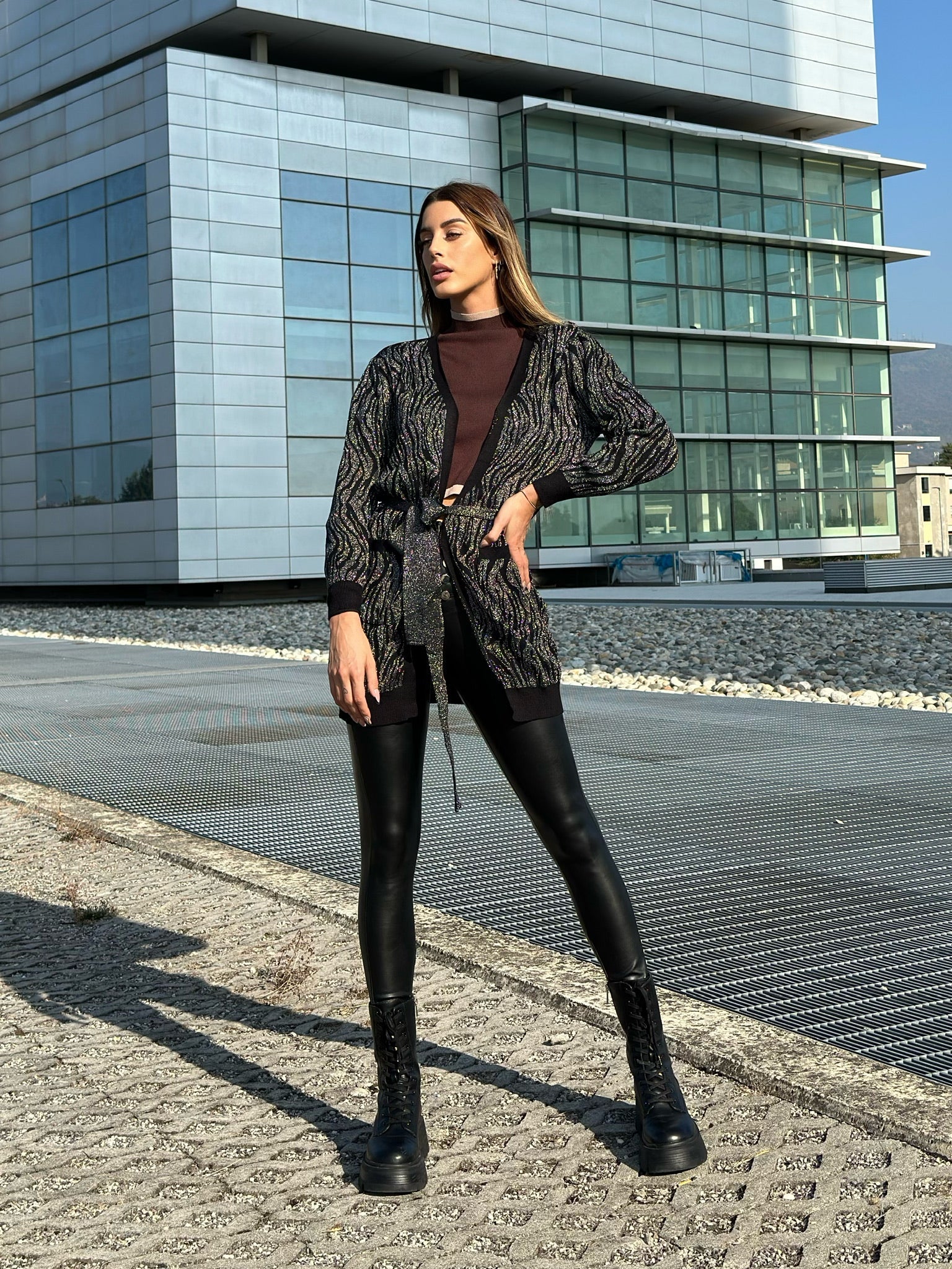 Cardigan in lurex zebrato nero